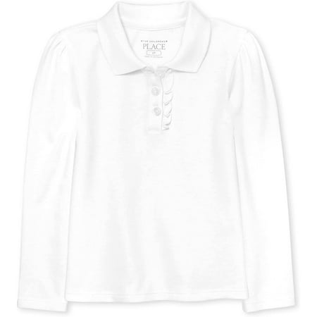 The Children's Place Toddler Girls Long Sleeve Ruffle Pique Polo Standard 5T White Single