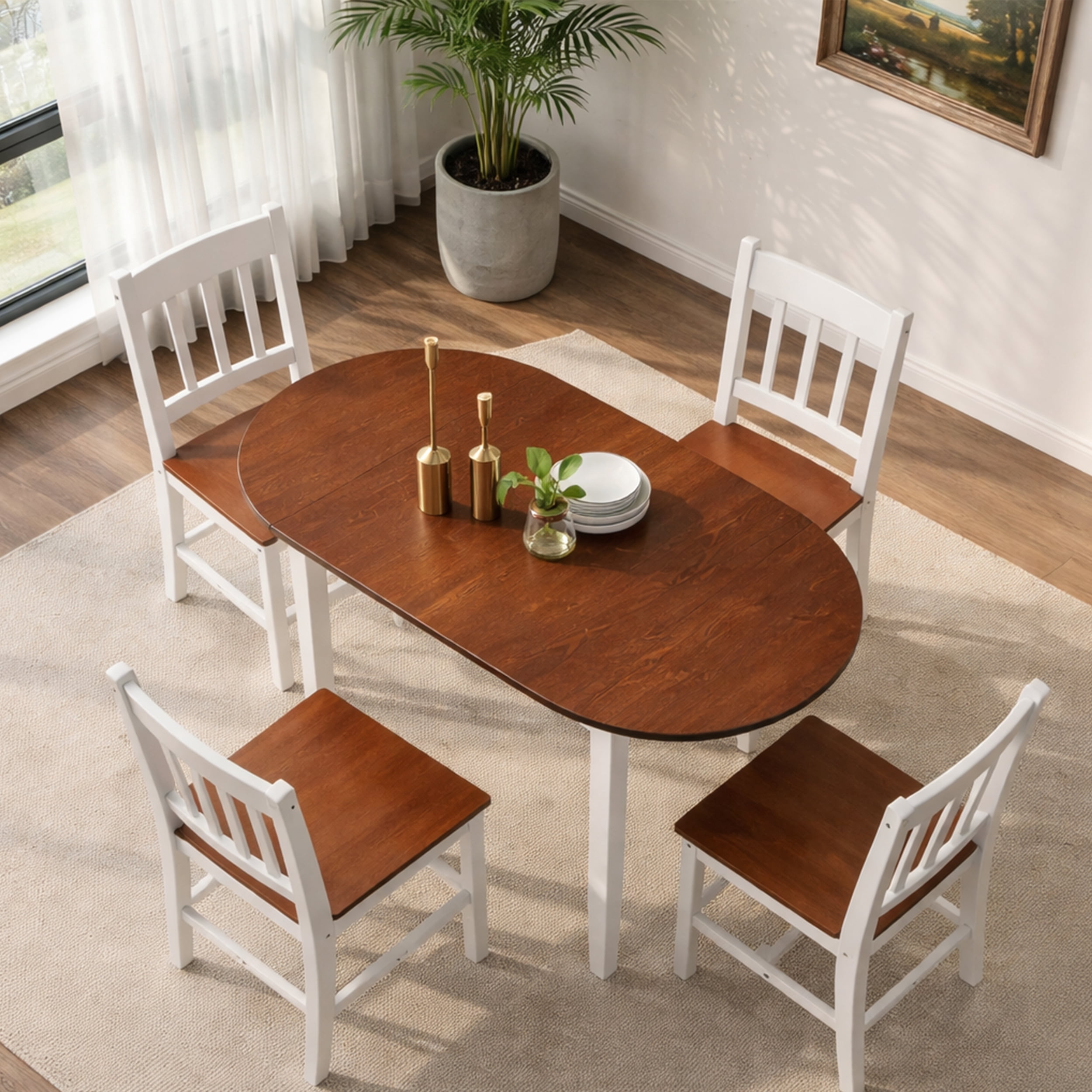 PAPROOS Drop Leaf Dining Table, 31''-55'' Extendable Kitchen Table for 6, Folding Dining Table, Solid Wood Dining Room Table, Small Dinner Table for Kitchen, Breakfast Nook, Brown(Only Table)