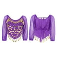 thumbnail image 6 of Sholeno Womens Belly Dance Tops Shiny Sequins Self-tie Chiffon Crop Top Performance Costumes Purple One Size, 6 of 7