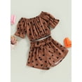 thumbnail image 3 of Bagilaanoe 2pcs Toddler Baby Girl Short Pants Set Heart Print Short Sleeve Off Shoulder Tops + Shorts with Belt 12M 18M 24M 3T 4T 5T Kids Casual Summer Outfits, 3 of 9
