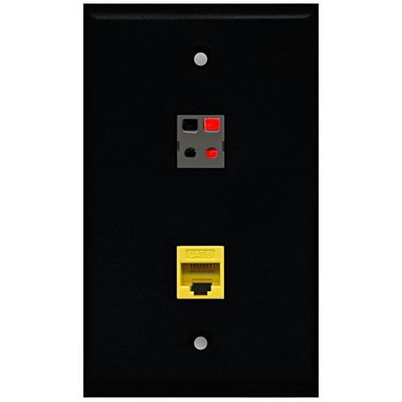RiteAV - Black 1 Port Cat6 Ethernet Yellow 1 Port Speaker Wall Plate
