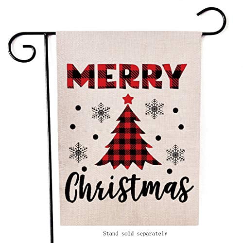 Artofy Merry Christmas Garden Flag Decorative Xmas Outdoor Flag Sign Buffalo Check Plaid Tree Rustic Burlap House Yard Garden Flag Winter Outside Decoration Seasonal Home Decor Flag 12 X 18 Walmart Com