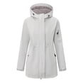 thumbnail image 3 of Women's Softshell Jacket with Hood Fleece Lined Windbreaker Zip Up Button Winter Insulated Long Warm Jacket, 3 of 5