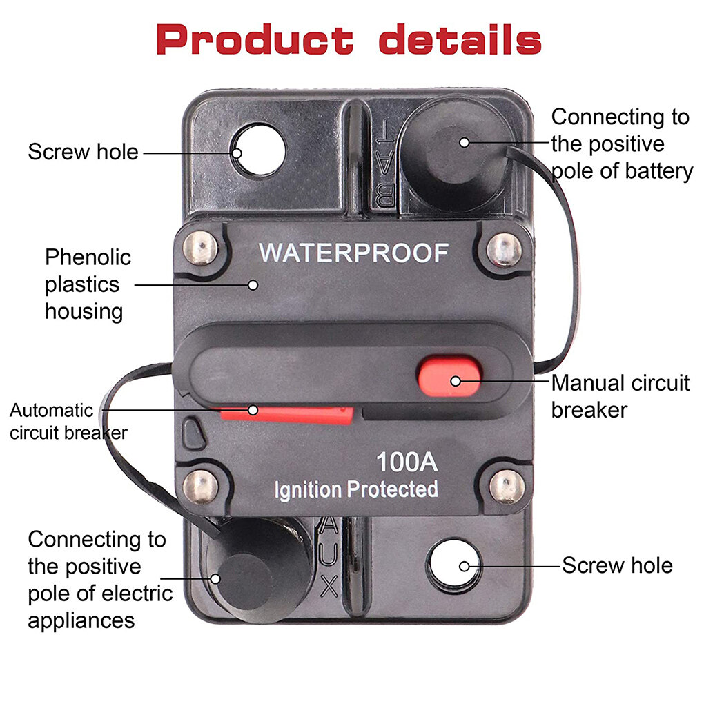 30A 40A 50A 60A 70A 80A 100A 120A 150A 200A 250A 300A AMP Circuit Breaker Fuse Reset 12\-48V DC Car Boat Auto Waterproof 2020 100A