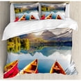 thumbnail image 3 of Fishing Duvet Cover Set Twin Size, Mountain Lake in National Park Slovakia Sailboats European Ecology Nature Print, Decorative 2 Piece Bedding Set with 1 Pillow Sham, Multicolor, by Ambesonne, 3 of 3