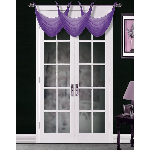 (#36) PURPLE 1PC Elegant Voile Sheer Swag Dressing Waterfall Bronze Grommets Valance, 55" X 24" Inch