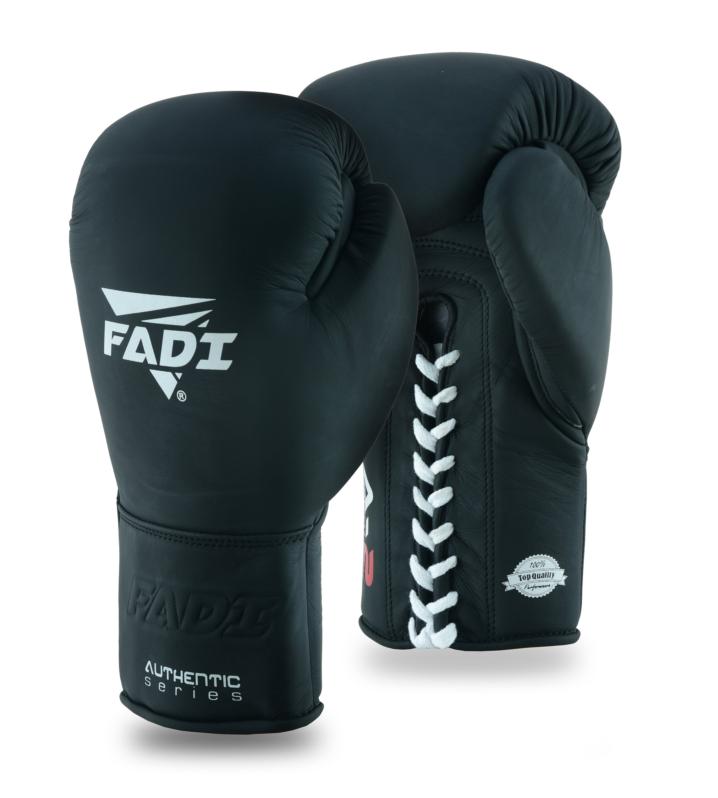 Fadi Sports A2 Lace-Up Boxing Gloves, for Training & Sparring, Matte Cowhide Leather, Black - 10 oz