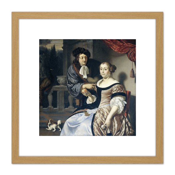 Van Mieris Man And Woman 8X8 Inch Square Wooden Framed Wall Art Print Picture with Mount