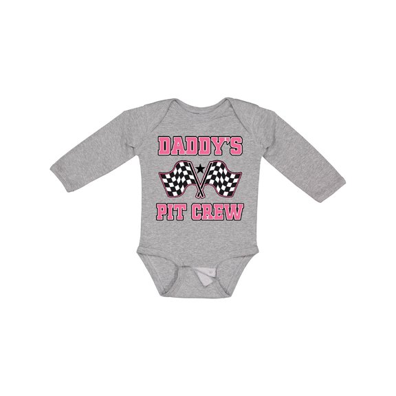 Inktastic Daddy's Pit Crew Design with Checkered Flags Girls Long Sleeve Baby Bodysuit