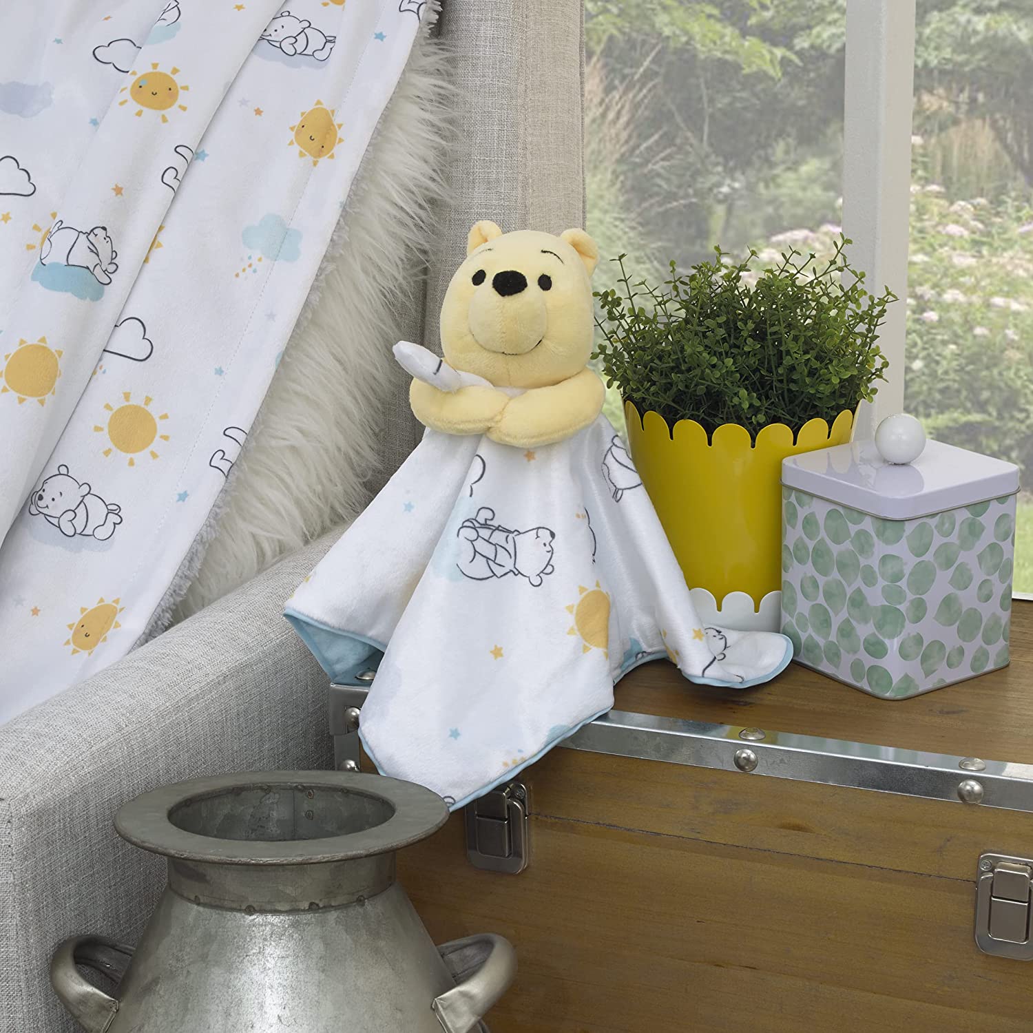 Disney Winnie The Pooh White, Yellow, and Aqua Cloud and Sun Lovey Security Blanket - image 4 of 5