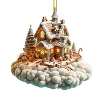 Hyknon Christmas Village Sets for Christmas Tree Christmas Decoration Cloud Snowy Tiny House Acrylic Cottage with Warm LED Hanging Pendants for Home Decor Party Holiday
