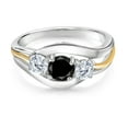 thumbnail image 2 of Gem Stone King 925 Sterling Silver and 10K Yellow Gold Round Black Diamond and White Moissanite 3 Stone Ring for Women (1.01 Cttw, Available in Size 5, 6, 7, 8, 9), 2 of 3