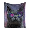 thumbnail image 1 of Cosmic Cat Soft Flannel Fleece Throw Blanket, Funny Grey Kitten with Retro Round Sunglasses on Galactic Background, Cozy Plush for Indoor and Outdoor Use, 50" x 70", Grey and Multicolor, by Ambesonne, 1 of 6