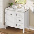thumbnail image 2 of Dextrus 36'' Modern Bathroom Vanity with Sink Combo & Splash Guard , Freestanding Bathroom Storage Cabinet with 3 Drawers & 2 Doors, White, 2 of 10