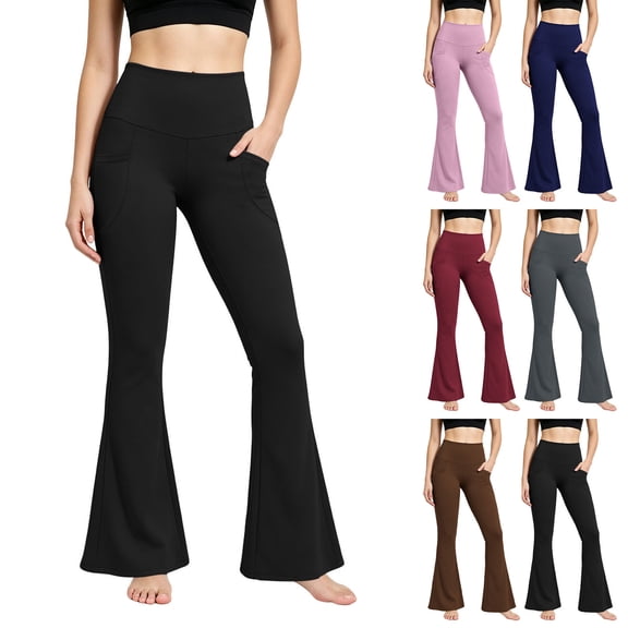 Ashyfjp Sport Workout Flared Yoga Pants for Women Solid Wide Elastic Waist Soft Comfortable Full Length Bottoms Ideal for Daily Yoga Training Wear, Size (S-XXL)