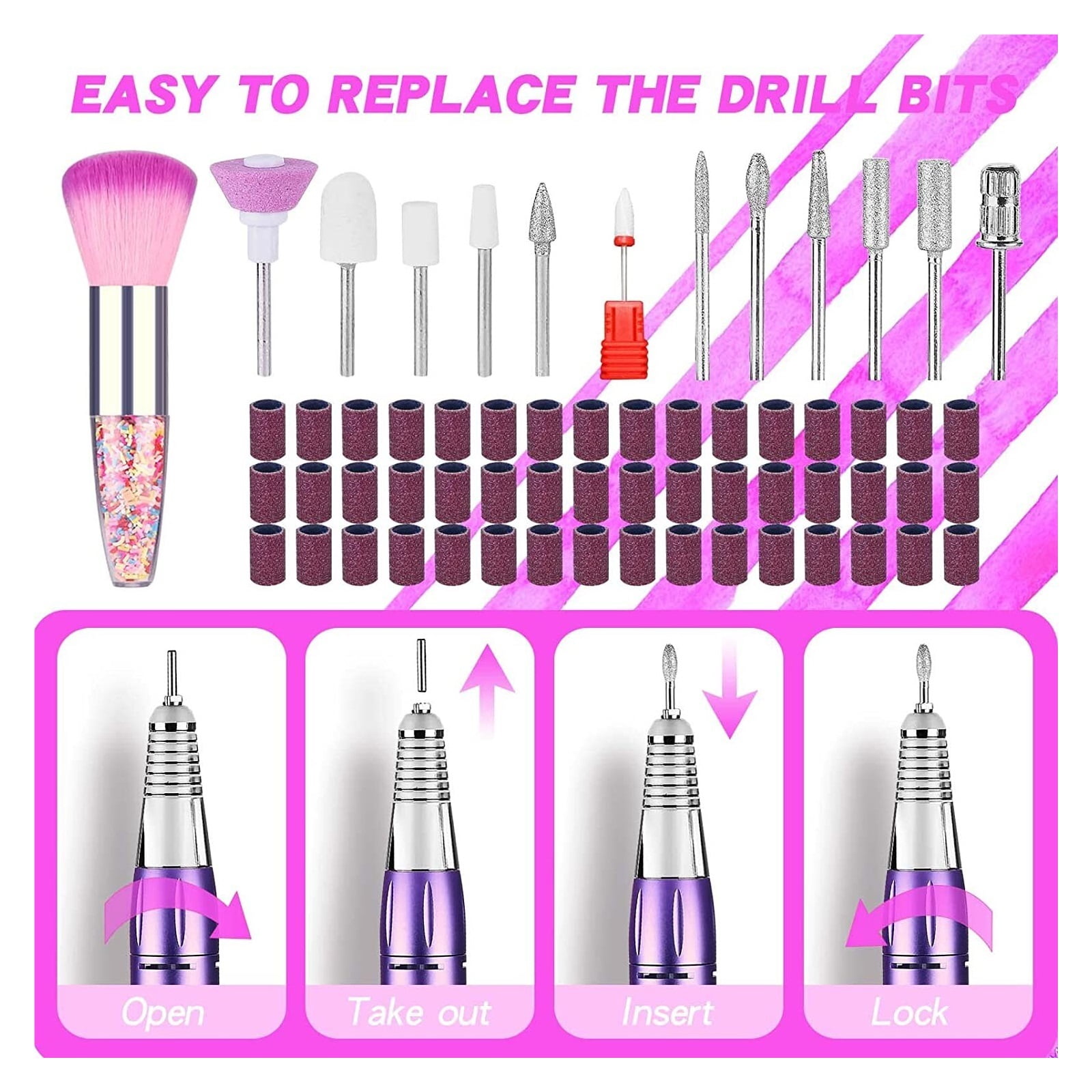 35000RPM Electric Nail Drill Machine, Rechargeable Nail Sander, LED Display Gel Remover Set, Portable Nail Salon Polisher Equipment ,Lightweight and Portable
