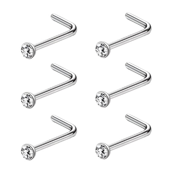 DESIGNICE 20G Crystal Nose Stud Piercing Nose Bone/L Shaped/Nose Screw Nostril Piercing L Shape Nose Rings for Women