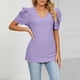 thumbnail image 2 of Mujeres V cuello superior puff manga camisa manga corta Top suelta ahueca hacia fuera camisa delgada, 2 of 6