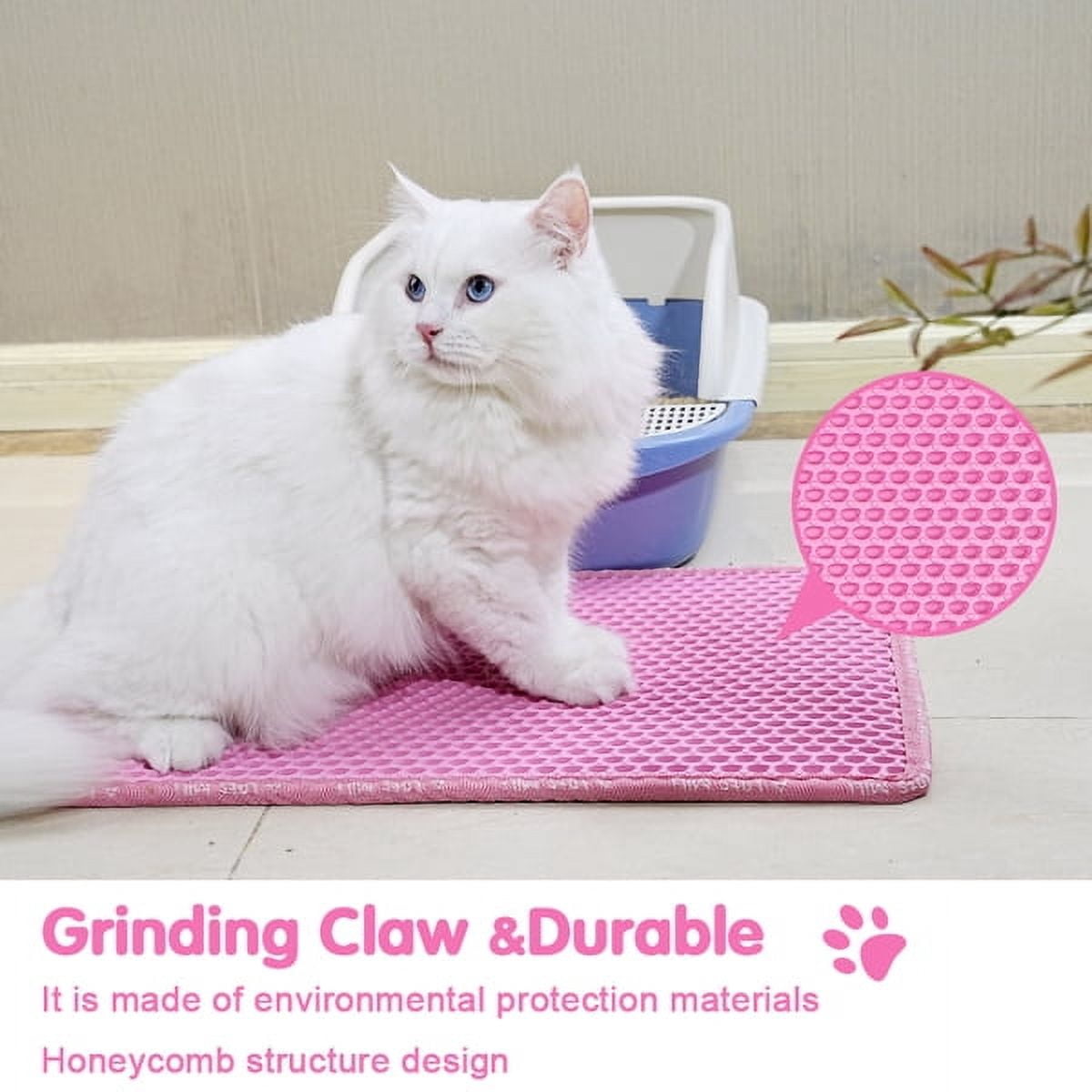 imerelez Cat Litter Mat, 24x14 Inches Large Double Layer Honeycomb Cat Litter Trapping Mat, Non Slip Waterproof Urine Proof Cat Litter Box Mat for Floor, Kitty Litter Rug, Cat Supplies, Pink