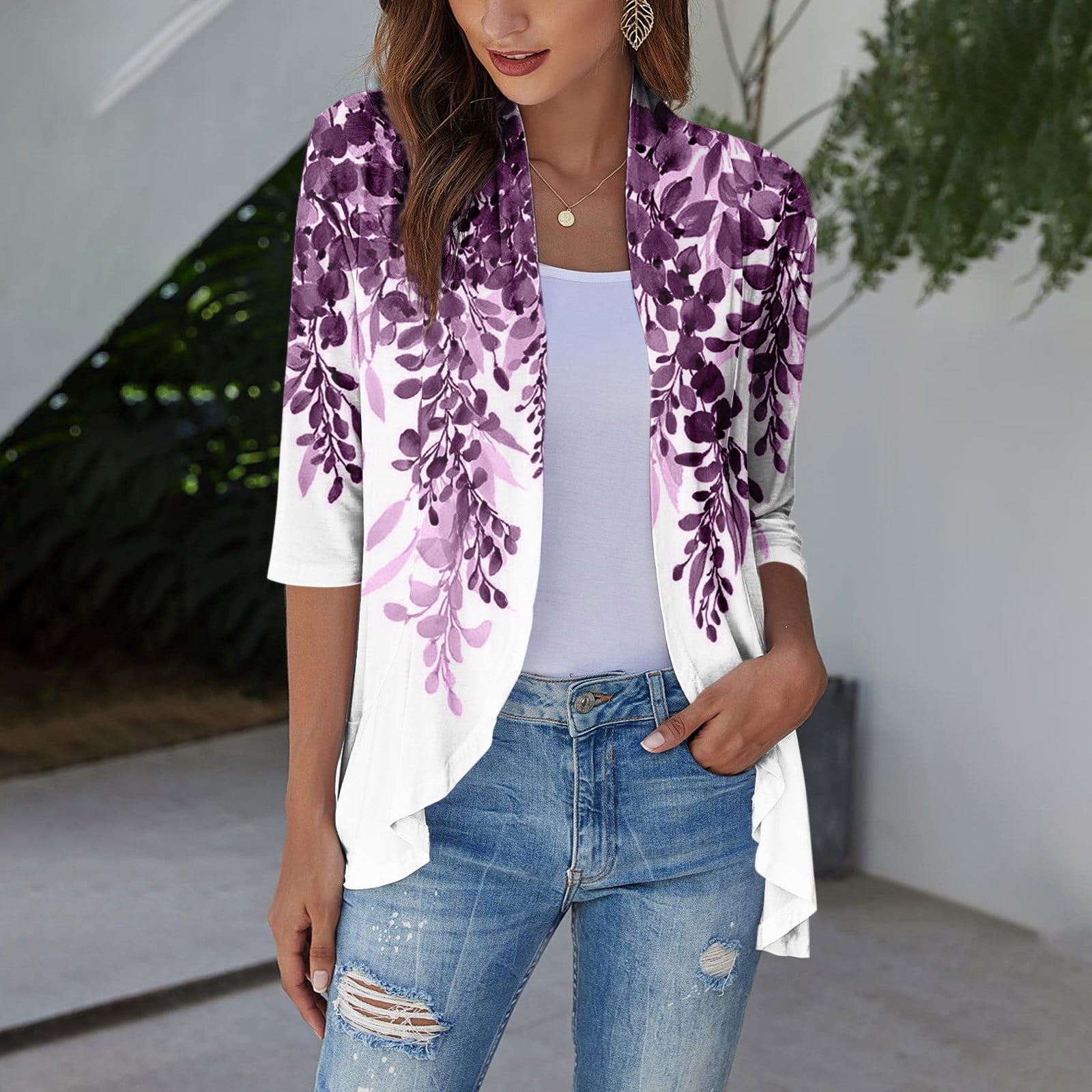 TQWQT Lightweight Summer Cardigan Lightweight Open Front Cardigan 3/4 ...