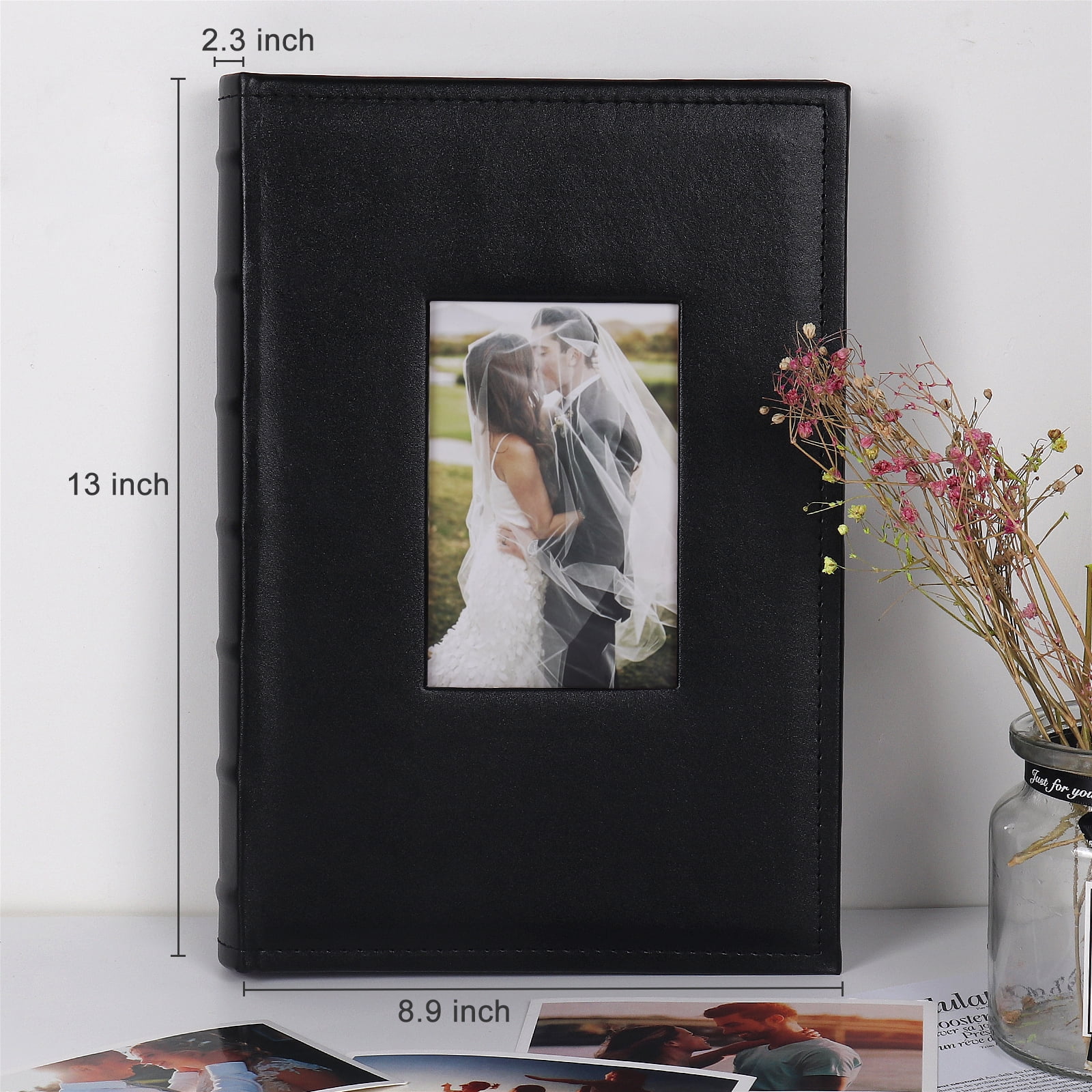 RECUTMS Photo Album 4x6 300 Photos,Small Capacity Premium Leather Cover Wedding Family Picture Albums Holds 300 Horizontal Photos(Black)