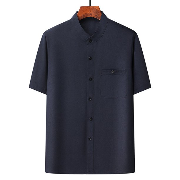 pstuiky Camisas casuales de manga corta para hombre, Camisa informal de manga corta, cuello alto, lisa y cómoda para hombre camisetas de hombre xxxl