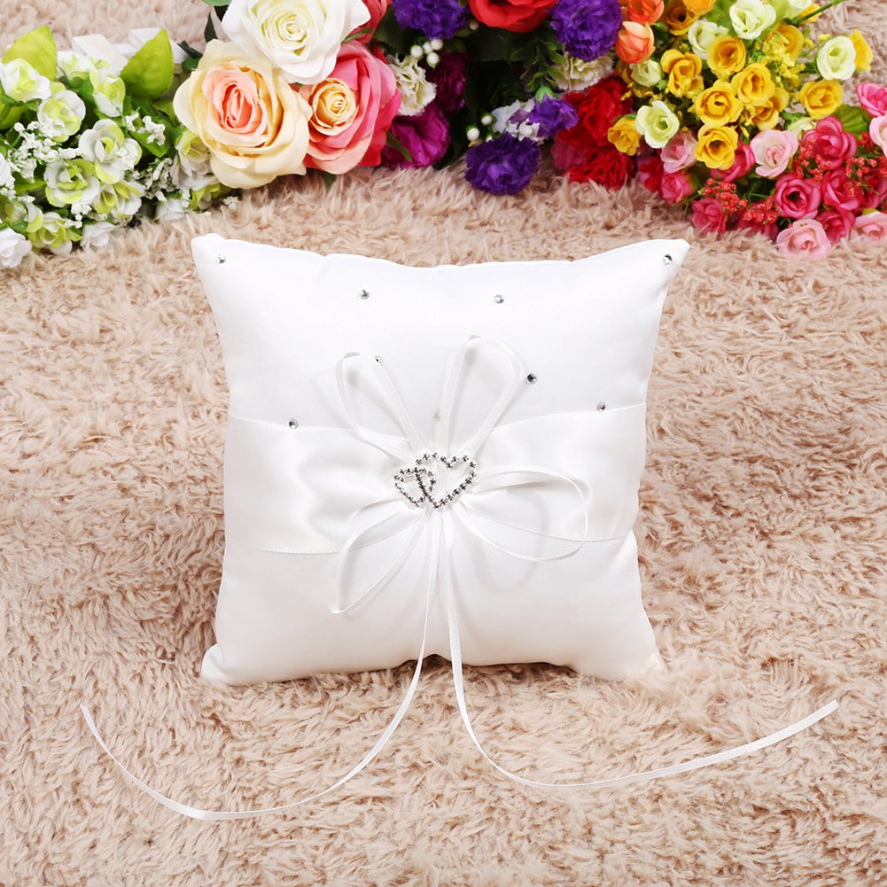 Elegant Ivory Lace Wedding Satin Flower Bowknot Cushion Pillow Party Room Decor 