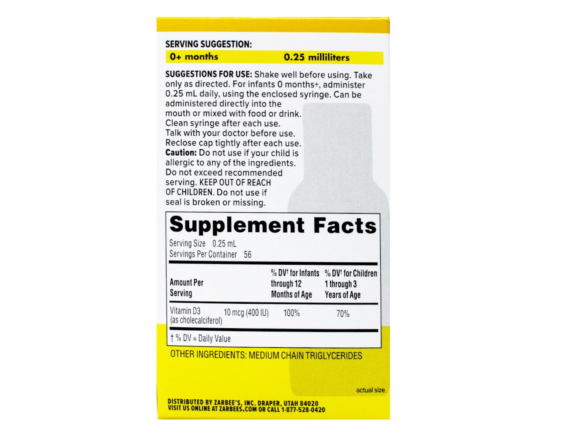 Zarbee's Naturals Baby Vitamin D Supplement Safe & Effective .47 oz, Pack of 2