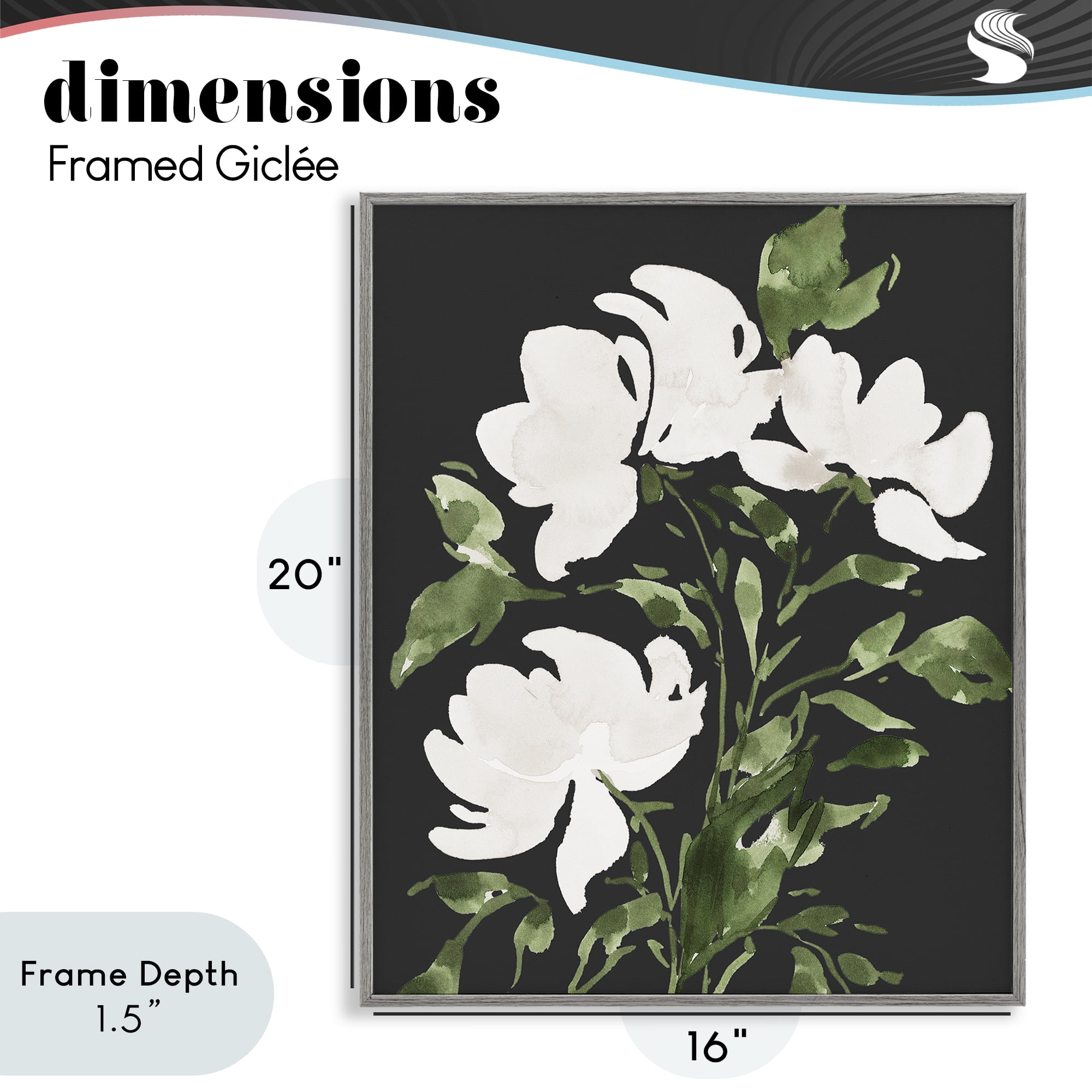 Stupell Industries White Over Black Floral Gray Framed Giclee Art, design by Lucille Price
