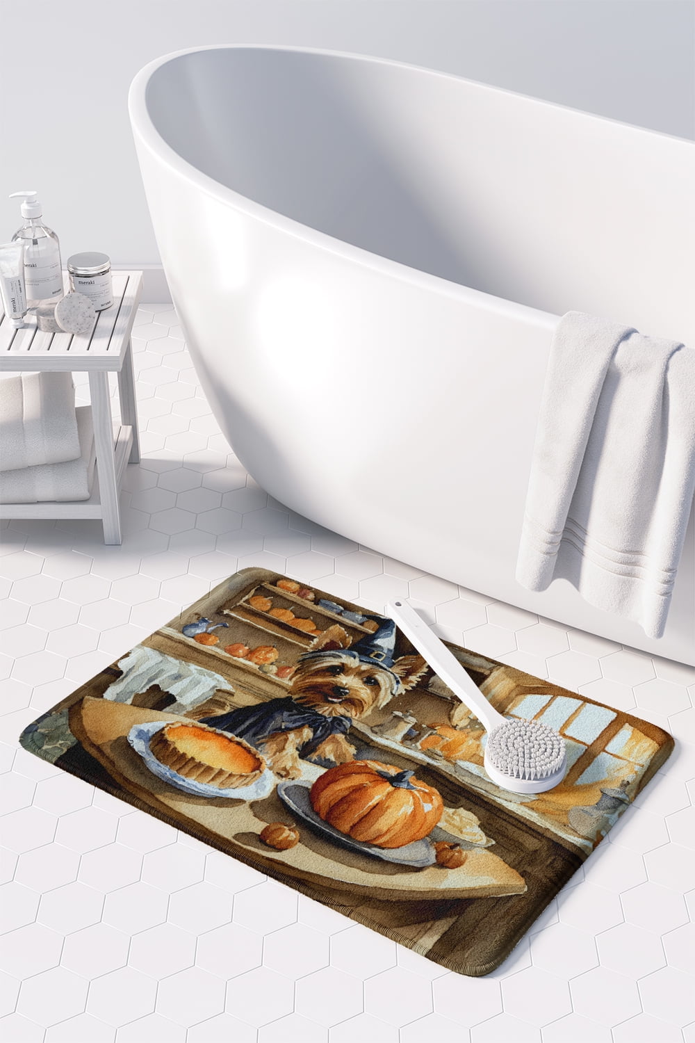 Carolines Treasures DAC1818RUG 19 x 27 in. Unisex Silky Terrier Fall Kitchen Pumpkins Memory Foam Kitchen Mat