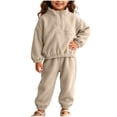 thumbnail image 2 of DJDLJWCJ Toddler Girls 2 Piece Fleece Lined Outfit Set Quarter Zip Stand Collar Sweatshirt with Elastic Waist Jogger Pants Khaki Size 2T, 2 of 8