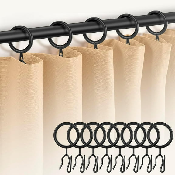 60Pcs Metal Curtain Rings and 60 Pcs Drapery Pin Hooks,Black Hooks for Drap,30mm Internal Diameter Window, Shower