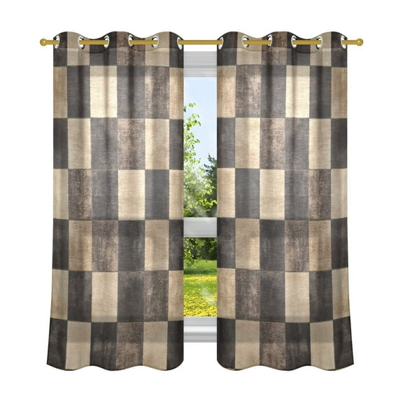 2 Panels Set Blackout Curtains Thermal Insulated Sun Protection Room Darkening Drapes for Bedroom Brown and Black Tartan