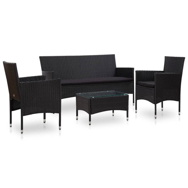 vidaXL Patio Furniture Set 4 Piece Patio Sectional Sofa with Table Poly Rattan