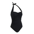 thumbnail image 6 of WBQ Women's Halter One Piece Swimsuit Ruched Tummy Control Bathing Suits Slimming Vintage Swimwear, 6 of 9