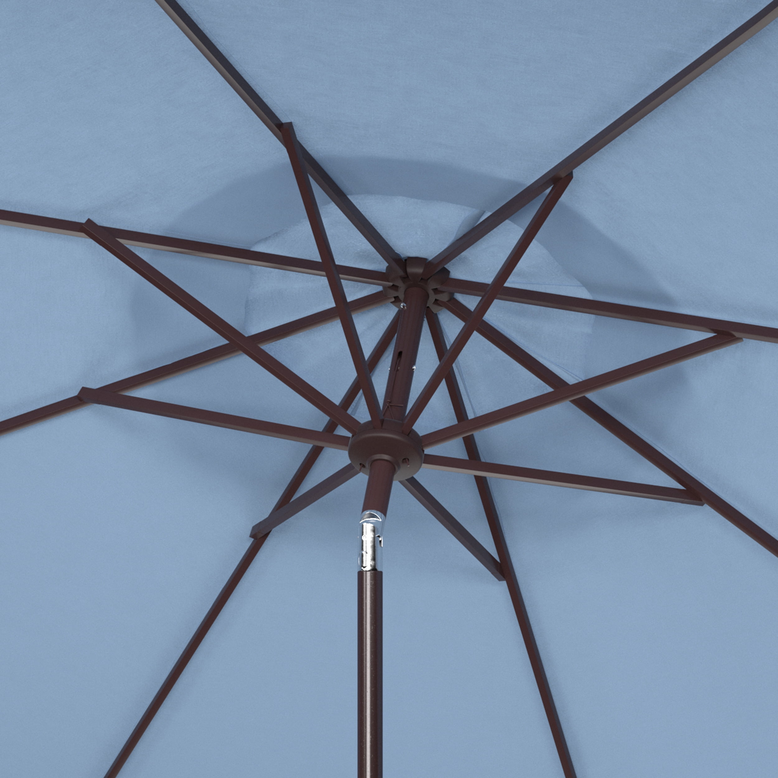 SAFAVIEH Milan 9' Market Crank Fringe Tilt Patio Umbrella, Baby Blue/White