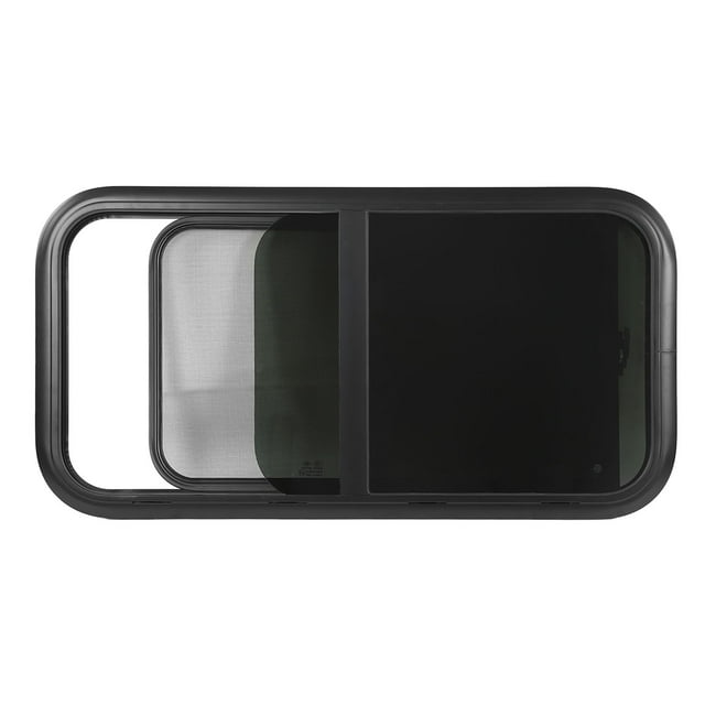 RV Sliding Window, Black Tempered Glass, Waterproof Seal, Net, Aluminum Alloy Frame, 48.4 X 20.9in, for RVs, Motorhomes, Construction Vehicles