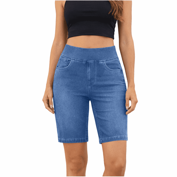 Busydd Denim Shorts for Women with Pockets Slim Stretchy Jean Shorts Casual Solid Color Summer Shorts M