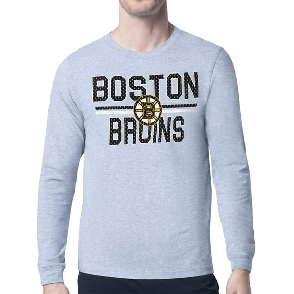 Men's Starter Heather Gray Boston Bruins Mesh Look Team Name Logo Long Sleeve T-Shirt