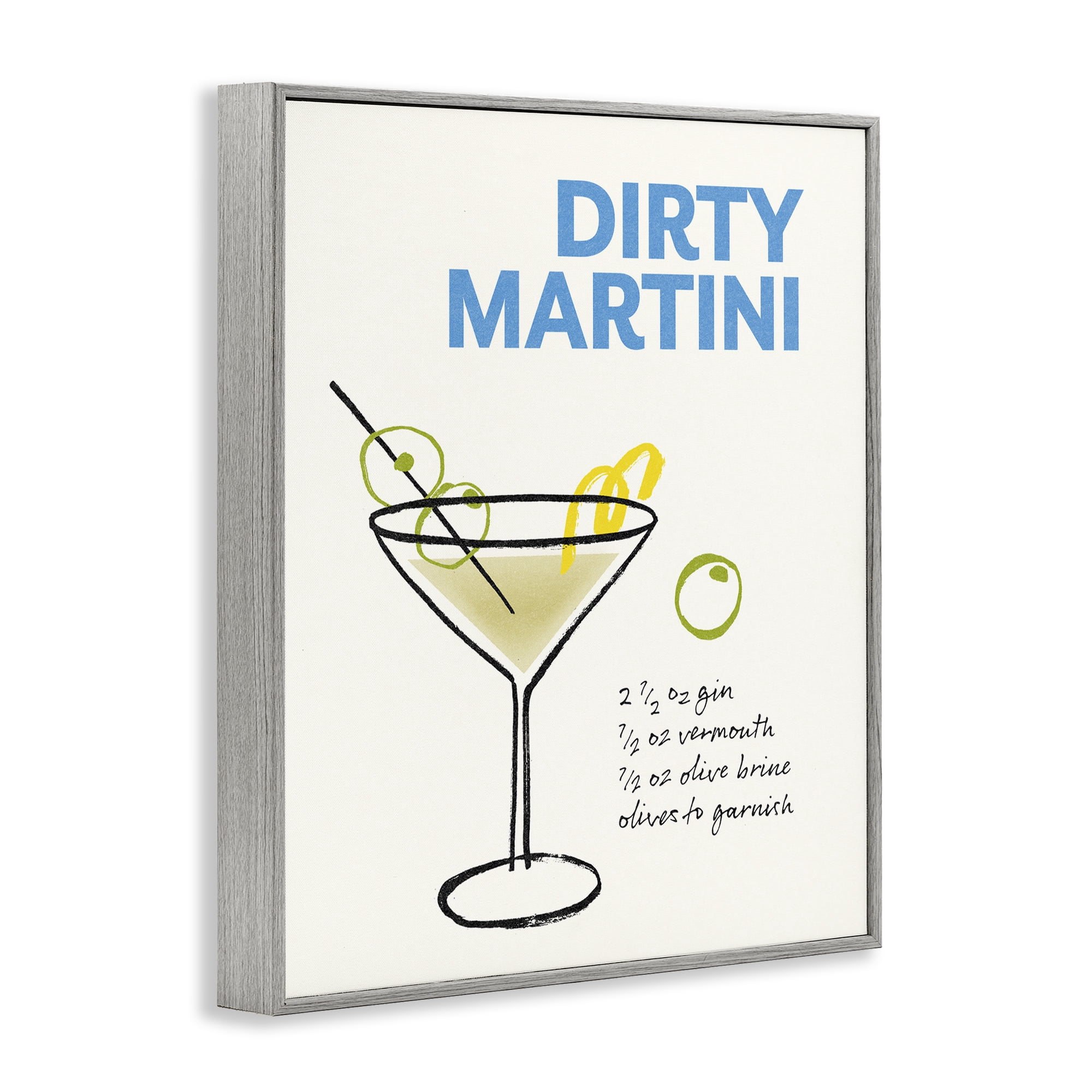 Stupell Industries Dirty Martini Recipe Food & Beverage Painting Gray Framed Art Print Wall Art, 11 x 14