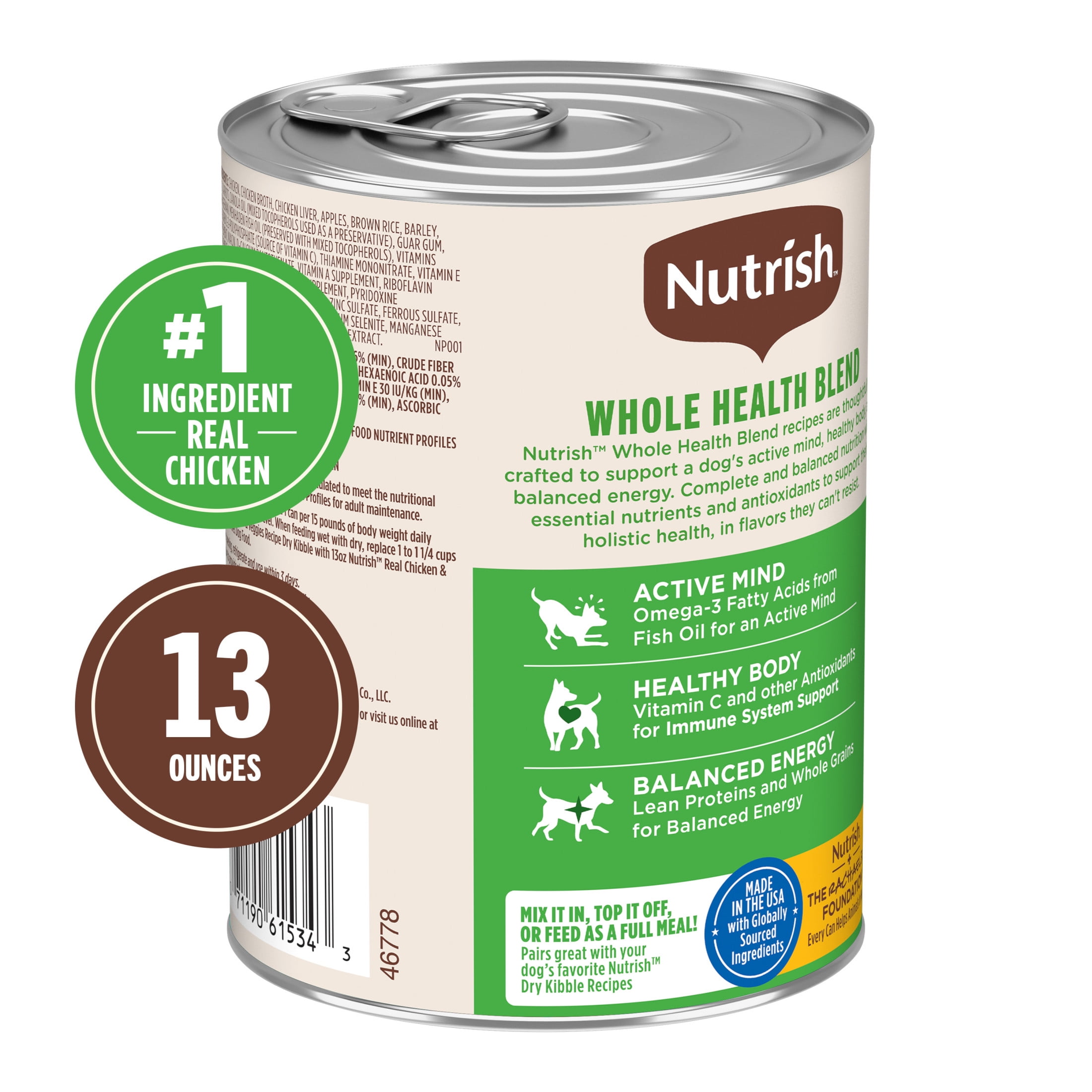 (4 pack) Nutrish Real Chicken & Apple Recipe Whole Health Blend Premium Paté Wet Dog Food, 13 oz. Can (Rachael Ray)