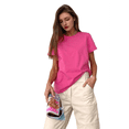 thumbnail image 1 of T-shirts à Manches Courtes Surdimensionnés pour Femmes, Col Rond, Coupe Ample, T-Shirt d'Entraînement, Hauts Décontractés d'Été, Coton, Rose Rouge, P, 1 of 8