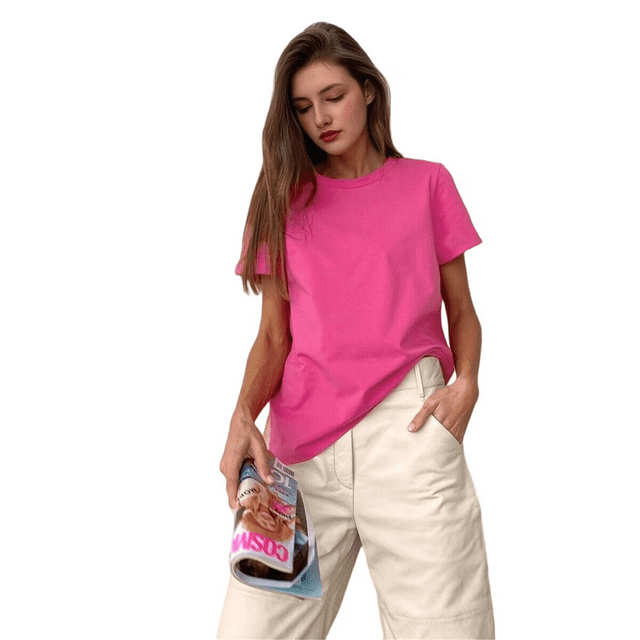 T-shirts à Manches Courtes Surdimensionnés pour Femmes, Col Rond, Coupe Ample, T-Shirt d'Entraînement, Hauts Décontractés d'Été, Coton, Rose Rouge, P