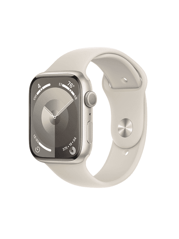 Pre-Owned Apple Watch Series 9 GPS 45mm Smartwatch with Aluminum Case and Starlight Sport Band - S/M, 18 Hours Battery Life, 1 Each