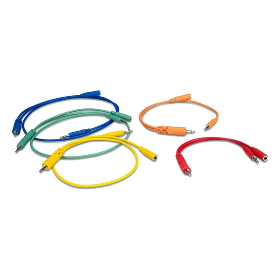 Hosa CMM-500Y-MIX Hopscotch Patch Cables 5-Pack – 1/8" TS & TSF Connectors, Various Lengths, Color-Coded Audio Patch Cables for Synths and Modular Gear