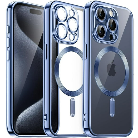 Supershield iPhone 15 Pro Cas de Luxe Sans Fil Magsafe Magnétique de Charge de Galvanoplastie Cas de Couverture iPhone 15 Pro - Bleu