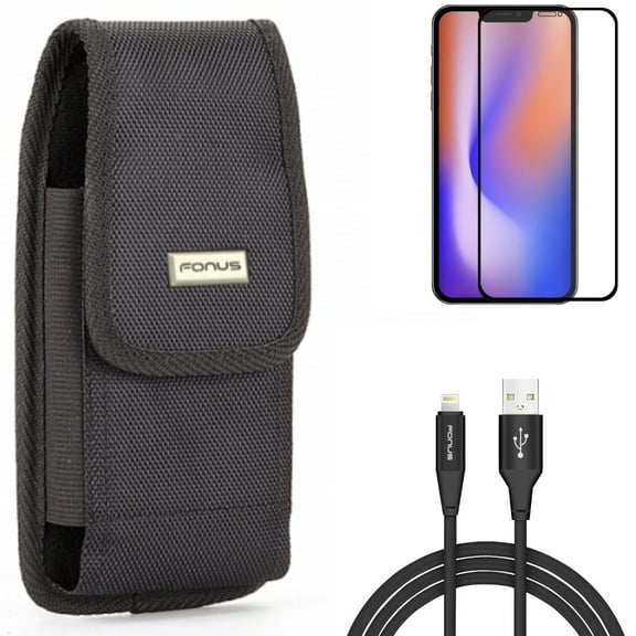 Case Belt Clip & 6ft USB Cable & Screen Protector for iPhone 13,Pro ONLY - Swivel Holster Rugged   Charger Cord Power Wire   Anti-Glare Tempered Glass Matte Combo