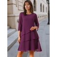 thumbnail image 2 of DARING DIVA Chiffon 3/4 Sleeve Tiered Layered Flowy Dress M Dark Purple, 2 of 8