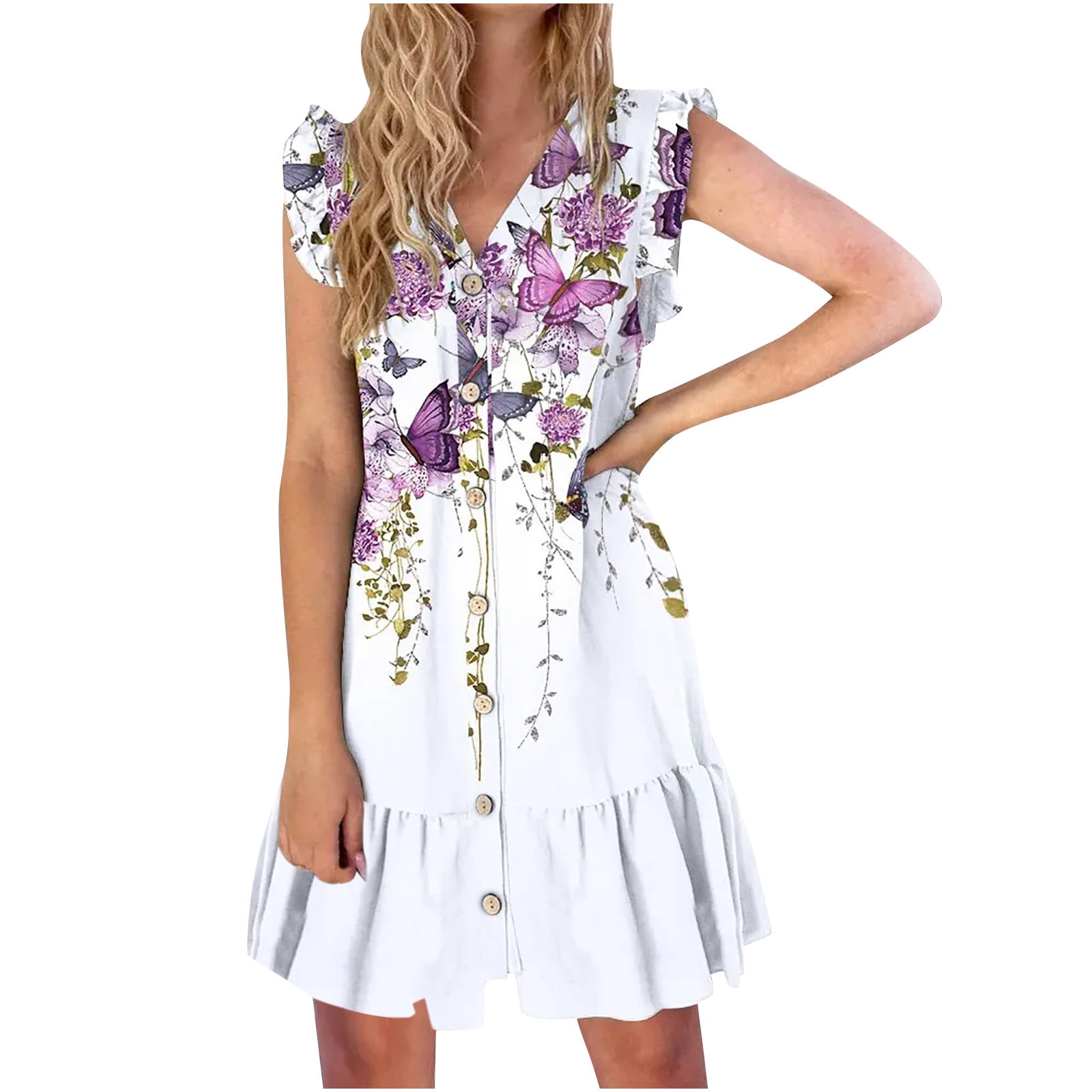 LWZWM Tennis Dresses for Women Tummy Control Dress Button Front Ruffle