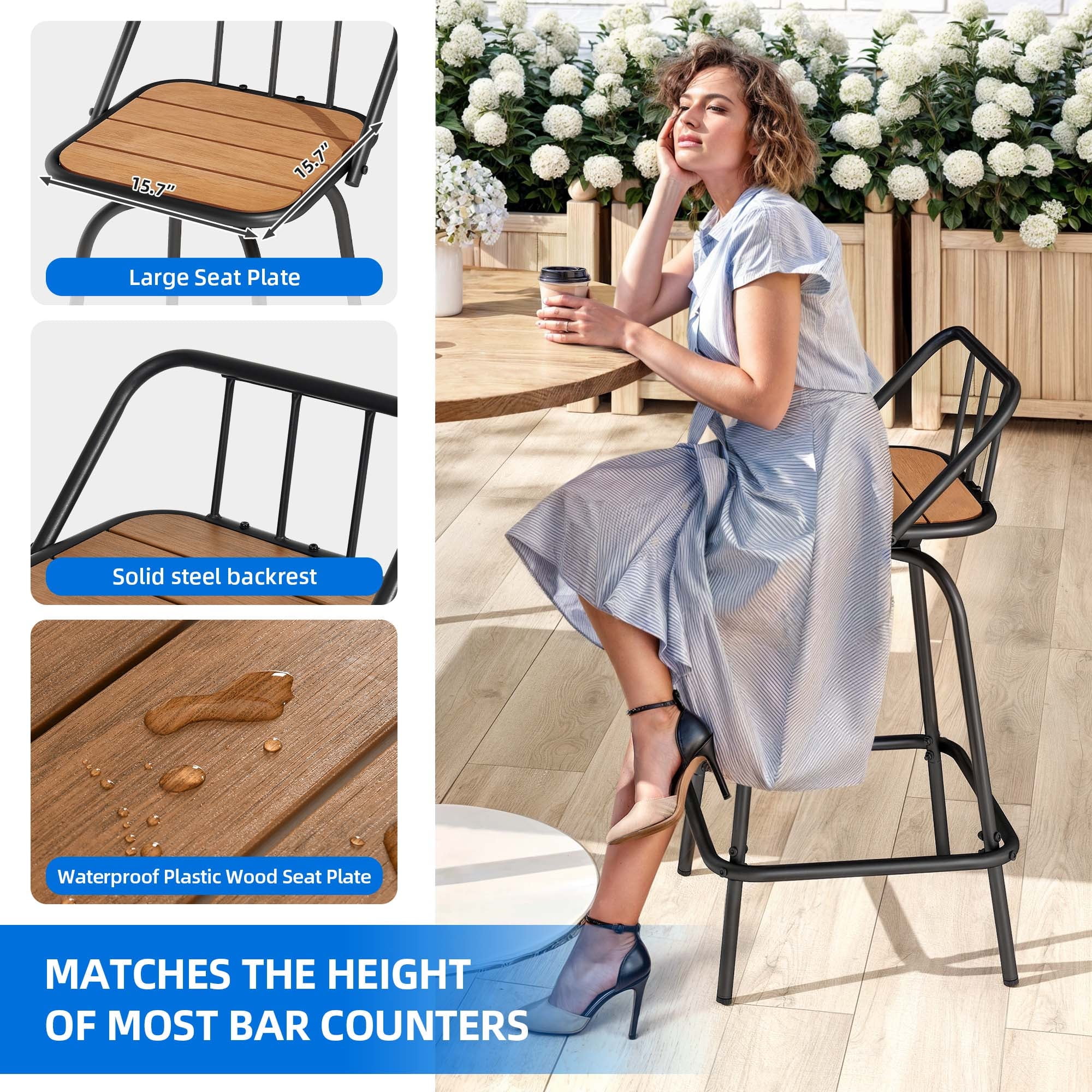Uforic 24" Swivel Bar Stools Set of 2 - 360° Rotation Outdoor Patio Bar Height Dining Chairs,Counter Height Barstool